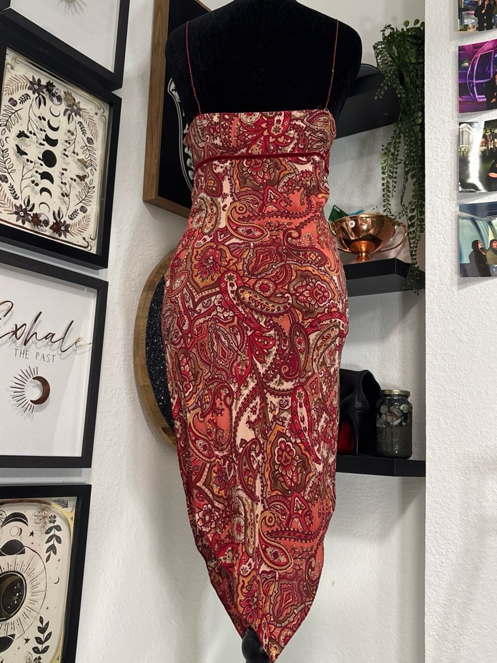 ABS Allen Schwartz Vintage Y2K Paisley Asymmetric Handkerchief Hem Midi Dress 8 - Picture 2 of 8